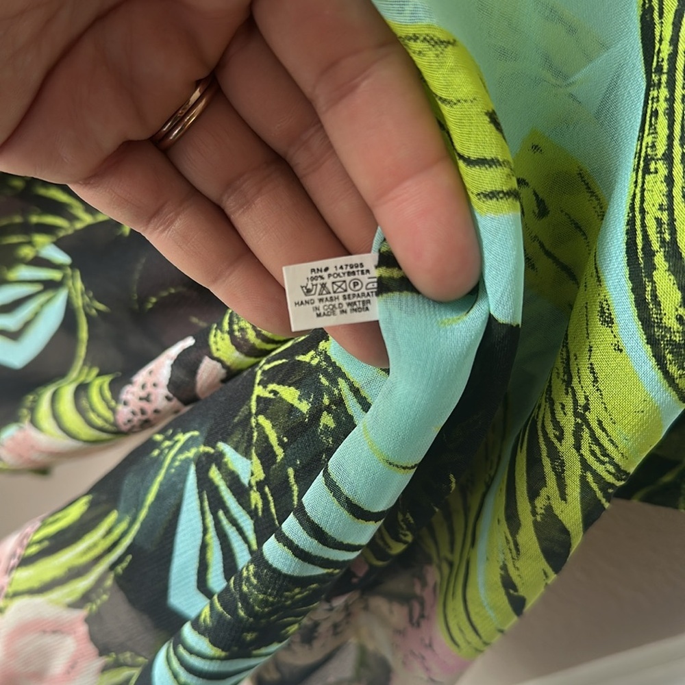 Tropical Patterned V Neck Sheer Caftan Coverup - image 5